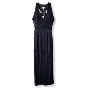 VTG SCALA 80s Black Beaded Silk Cocktail Dress S Prom Gala Party Casino Cruise